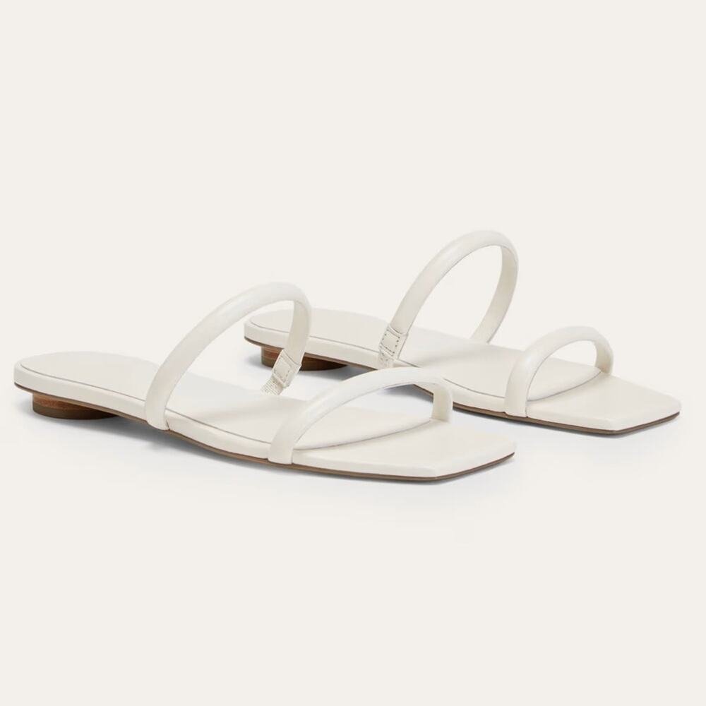 Everlane White Minimal Leather Sandals Sz 8 Square Toe Slide Shoes Sustainable